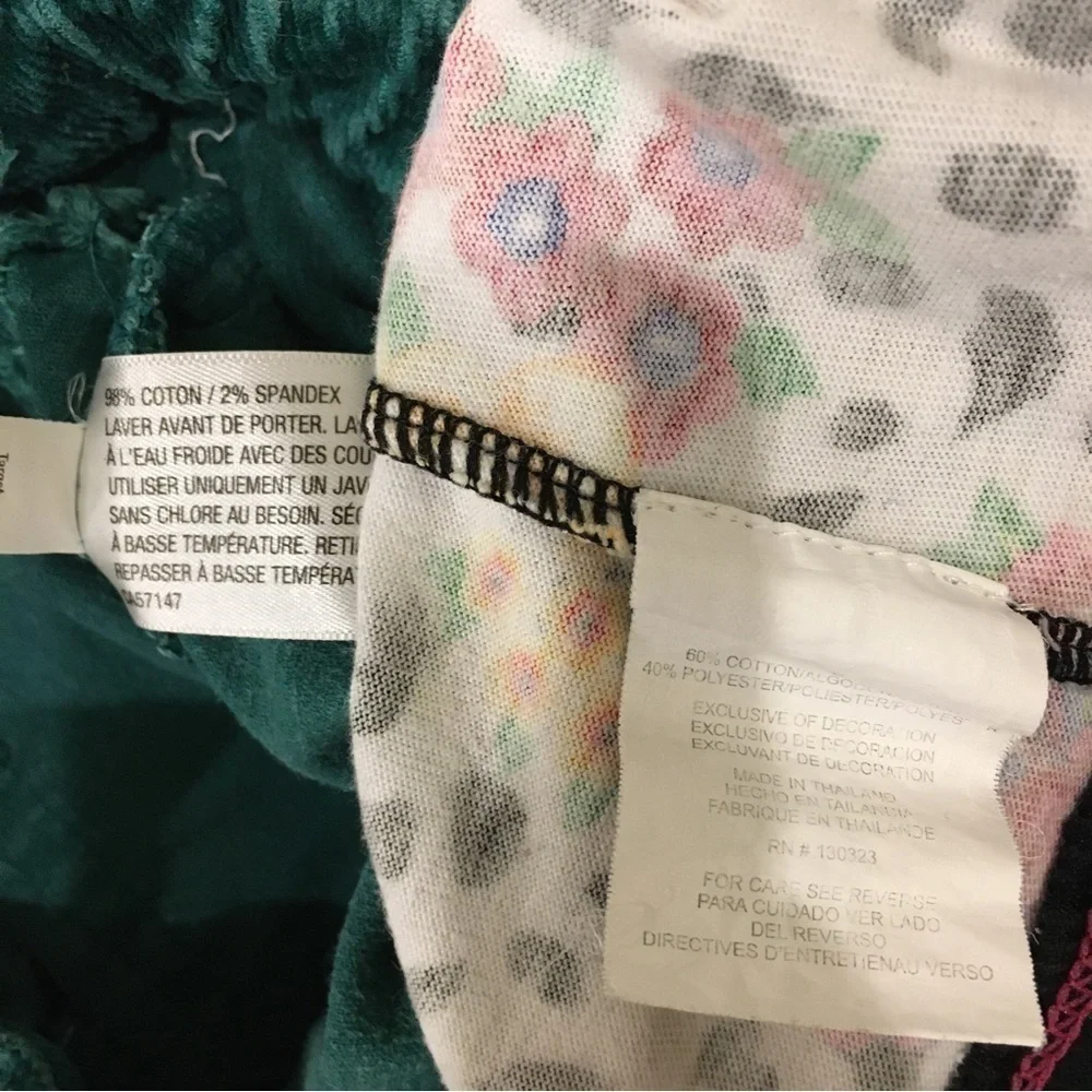 Bundle 2 Pcs Set Little Girls Floral Long sleeve  top and Green Velvet Pant